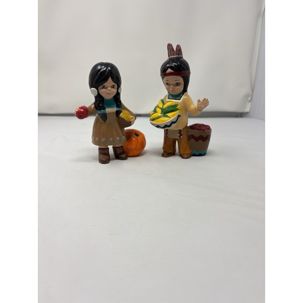 Vtg 1981 Native American Indian Boy Girl Duncan Enterprises Thanksgiving Decor